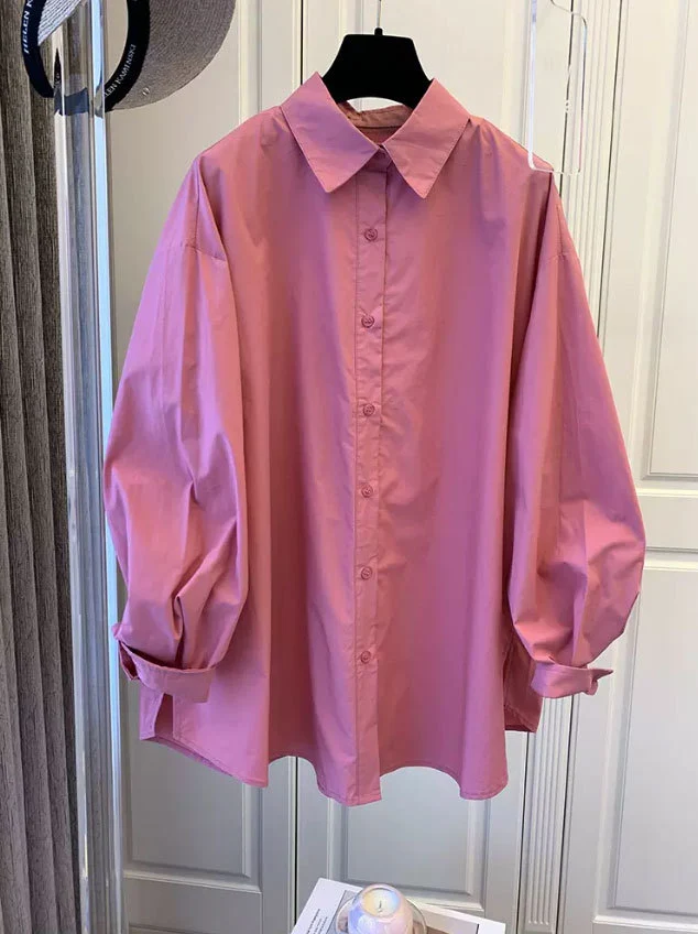 Damen Oversize-Hemdbluse mit Ballonärmeln und klassischem Kragen Nord Taschen