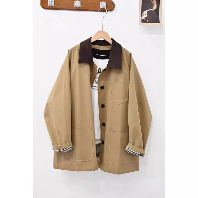 Damen Oversize-Chorejacke mit Cordkragen und großen aufgesetzten Taschen Nord Taschen