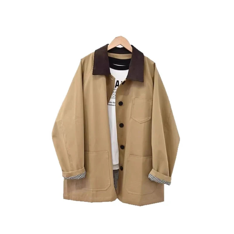 Damen Oversize-Chorejacke mit Cordkragen und großen aufgesetzten Taschen Nord Taschen