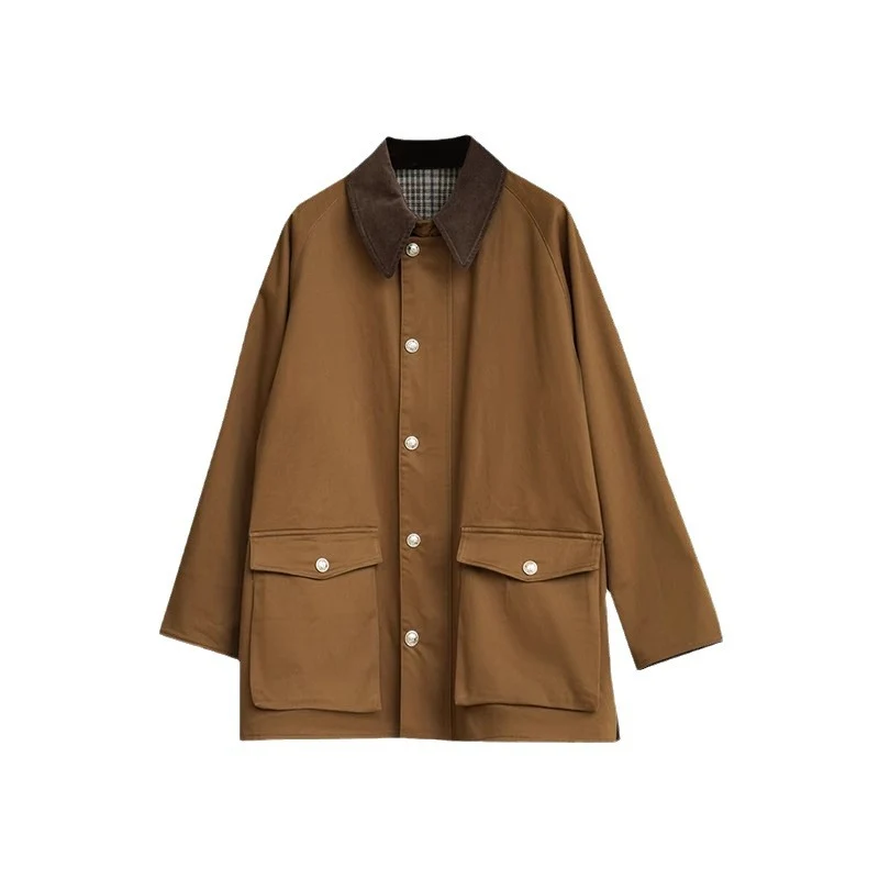 Herren kurzer Fieldcoat mit Cordkragen, Druckknopfleiste und aufgesetzten Taschen Nord Taschen