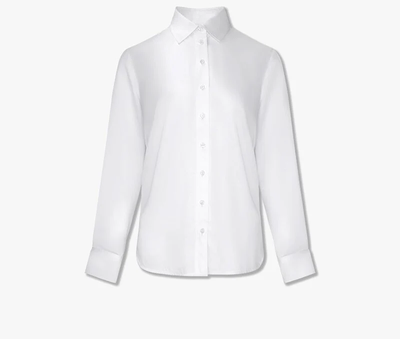 Damen Zeitlose taillierte Baumwollpopeline-Bluse mit Kentkragen und geschwungener Saum Nord Taschen