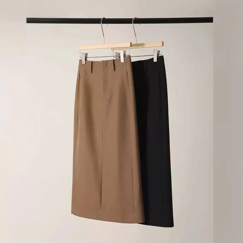 Damen Woll-Midirock mit geradem Schnitt und Eingrifftaschen Nord Taschen