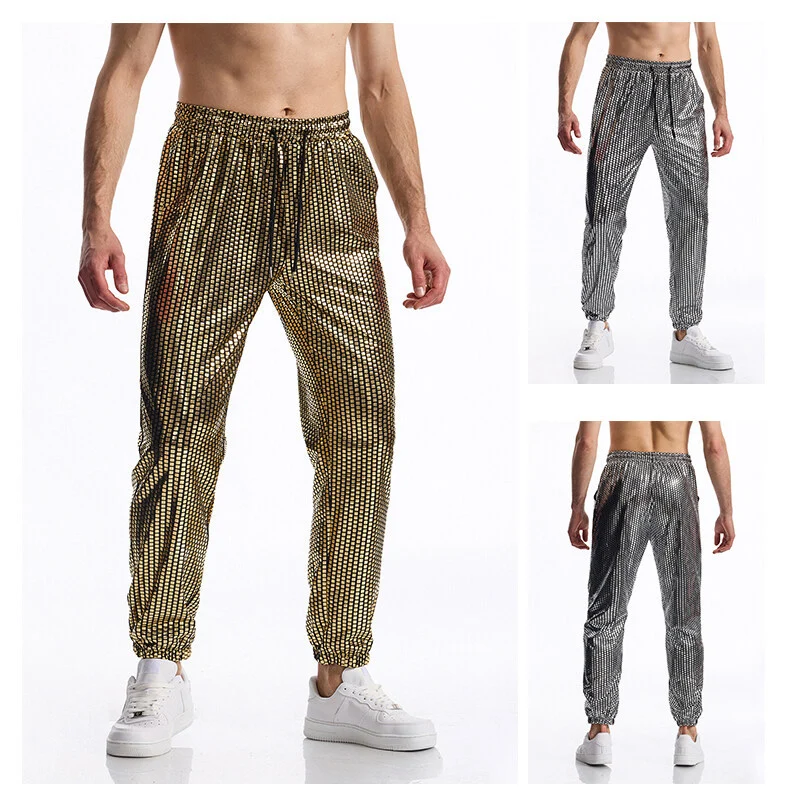 Herren Glamouröse Jogginghose mit Metallic‑Karo, elastischem Bund und schmaler Silhouette Nord Taschen