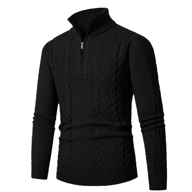 Herren Gestrickter Halbzip-Rollkragenpullover mit Zopfmuster und Rippbündchen Nord Taschen