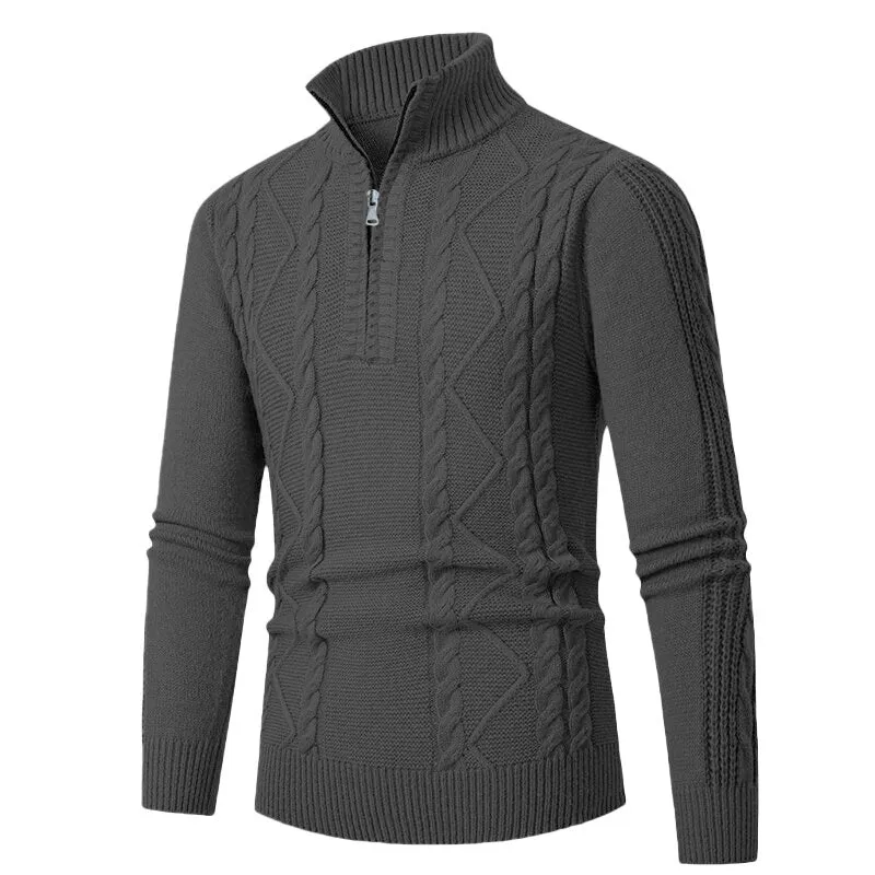 Herren Gestrickter Halbzip-Rollkragenpullover mit Zopfmuster und Rippbündchen Nord Taschen