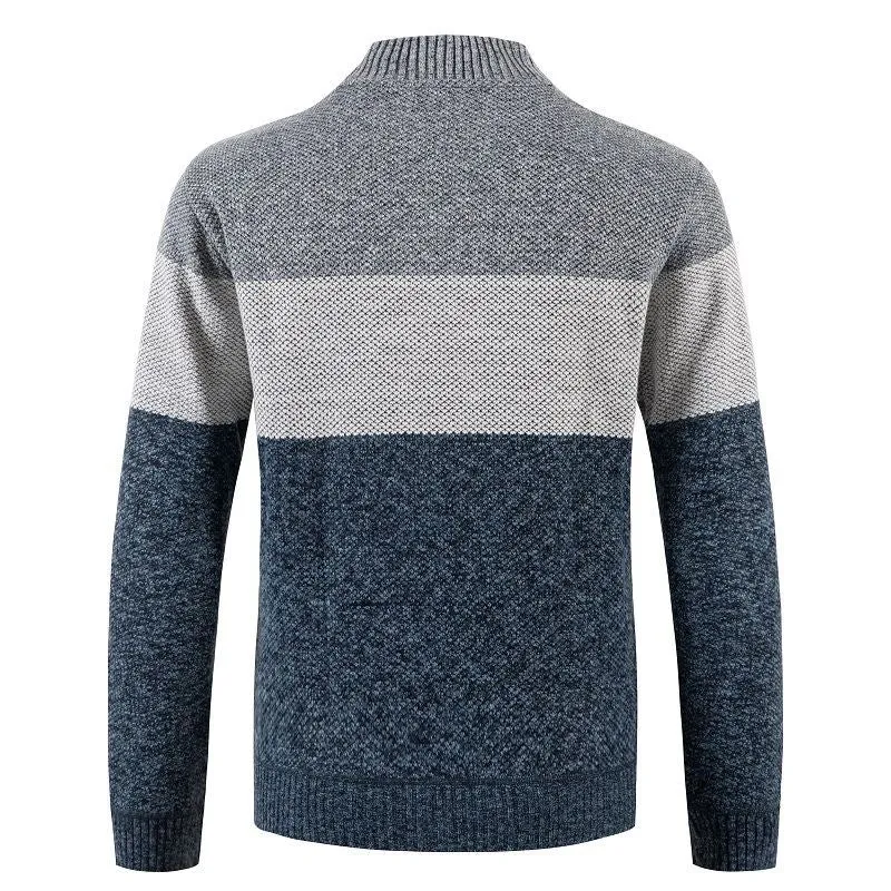 Herren Gestrickte Zip-Strickjacke mit Stehkragen und kariert gefütterter Innenlage Nord Taschen