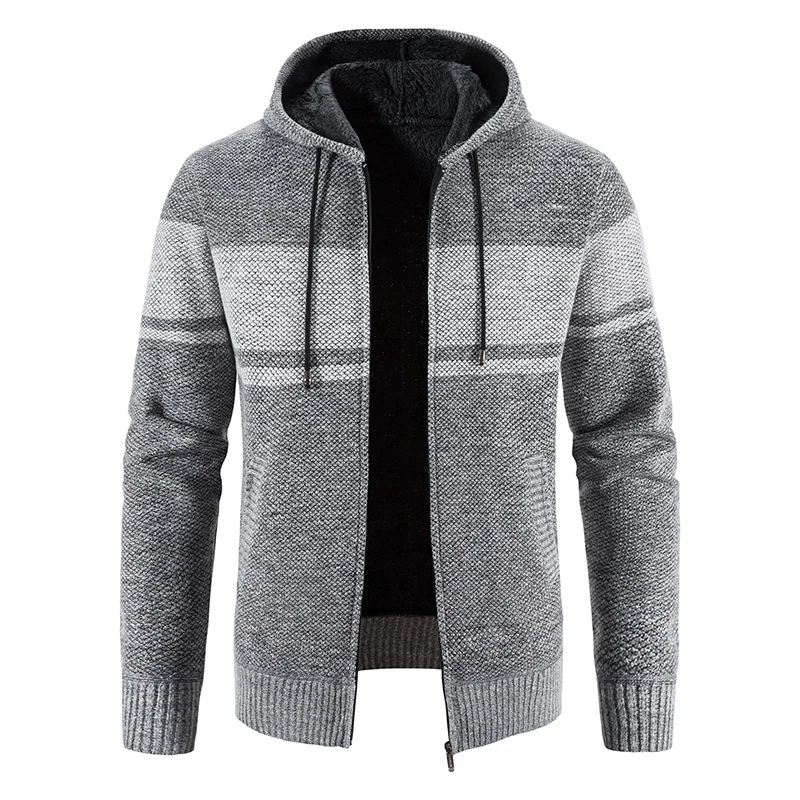 Herren Gestrickte Kapuzen‑Strickjacke mit Teddyfutter und durchgehendem Reißverschluss Nord Taschen