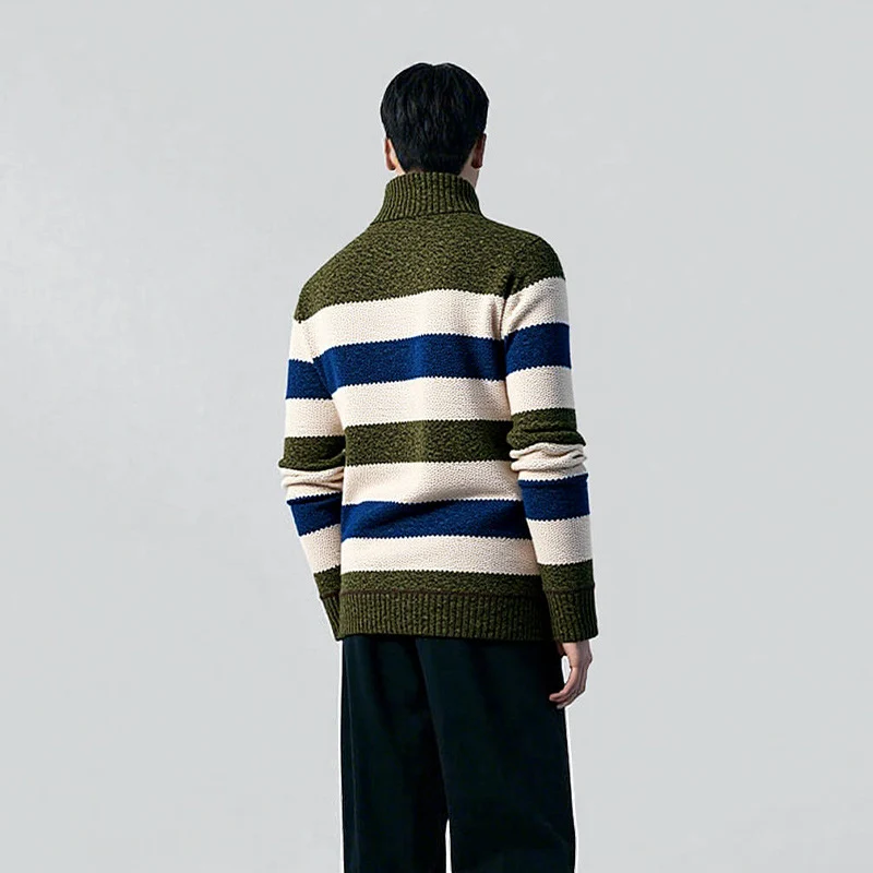 Herren Gestreifter Halbzip-Strickpullover mit Stehkragen und robuster Struktur Nord Taschen