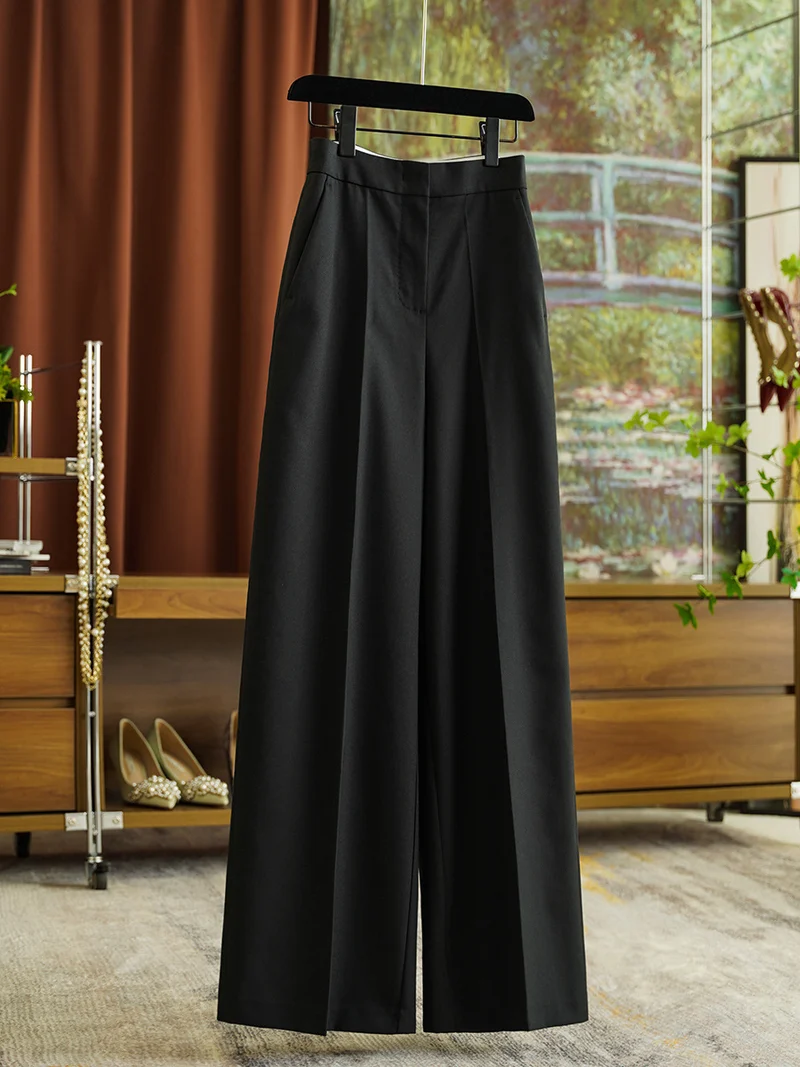 Damen Hochtaillierte weite Stoffhose mit Bügelfalte und Eingrifftaschen Nord Taschen