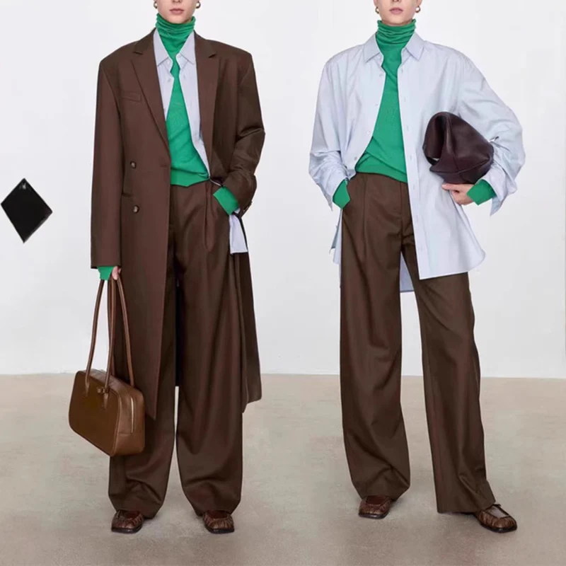 Damen Hochtaillierte weite Marlene‑Hose mit cleaner Bügelfalte und geradem Bein Nord Taschen