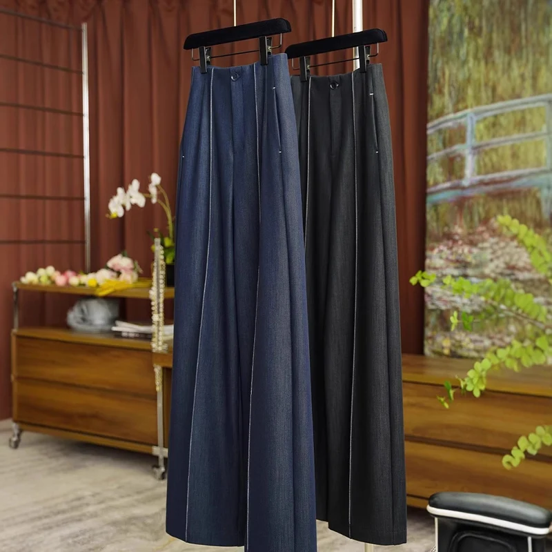Damen Hochtaillierte weite Bundfaltenhose mit Bügelfalte und fließender Wide‑Leg-Silhouette Nord Taschen