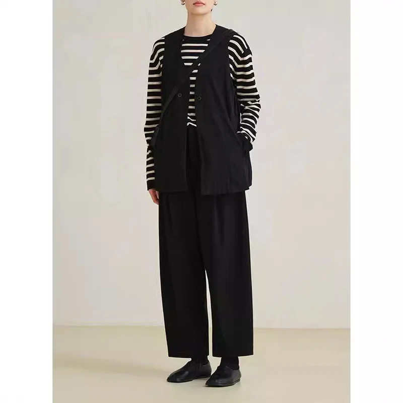 Damen Hochtaillierte weite Bundfaltenhose im Palazzo-Stil mit verdeckten Eingrifftaschen Nord Taschen