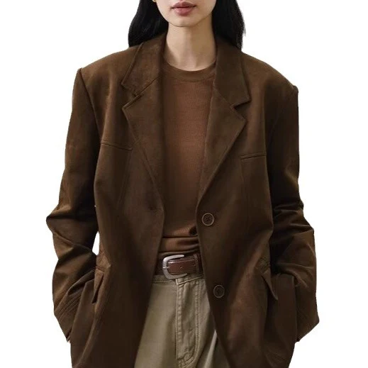 Damen Oversize Blazer in Velourslederoptik mit strukturierter Schulter und Zwei-Knopf-Verschluss Nord Taschen