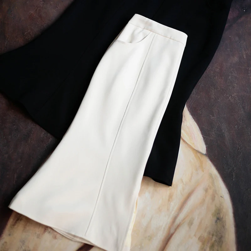 Damen Midirock mit hohem Bund, Teilungsnähten und mittigem Schlitz Nord Taschen