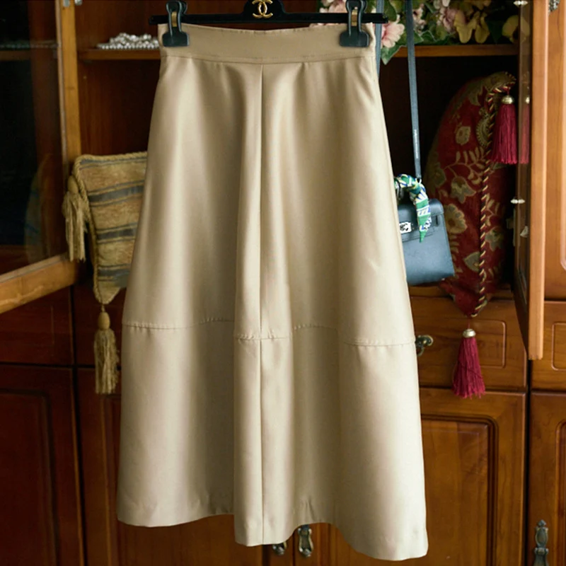 Damen Midirock aus veganem Leder mit hoher Taille und gestufter A‑Linie Nord Taschen