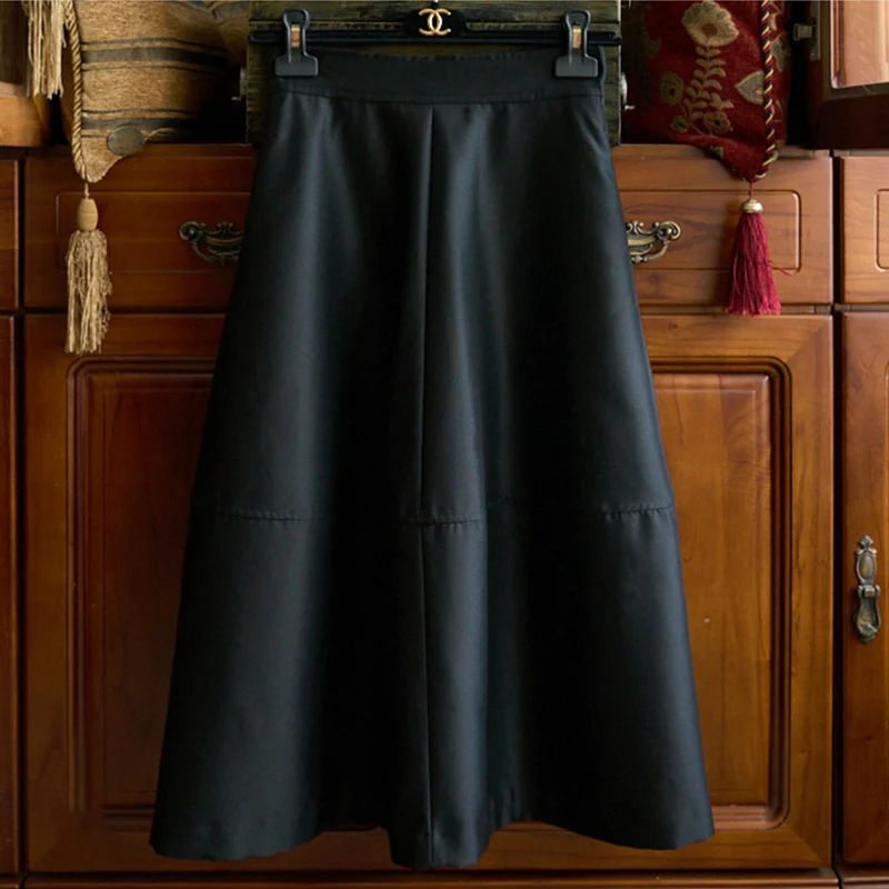 Damen Midirock aus veganem Leder mit hoher Taille und gestufter A‑Linie Nord Taschen