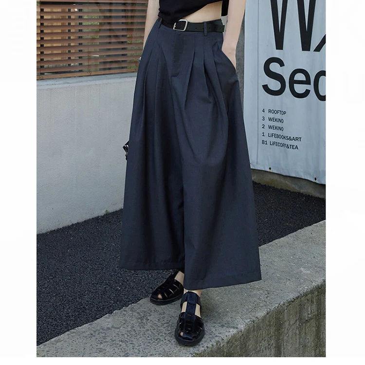 Damen Weite plissierte Culotte-Hose mit hoher Taille, Bundfalten & Eingrifftaschen Nord Taschen