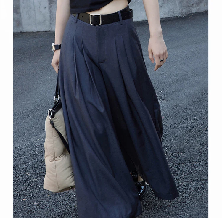 Damen Weite plissierte Culotte-Hose mit hoher Taille, Bundfalten & Eingrifftaschen Nord Taschen