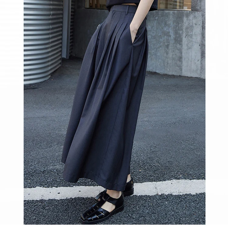 Damen Weite plissierte Culotte-Hose mit hoher Taille, Bundfalten & Eingrifftaschen Nord Taschen