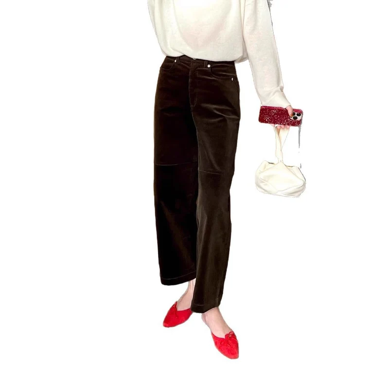 Damen Weite Cordhose mit hoher Taille, Cropped-Bein und Eingrifftaschen Nord Taschen
