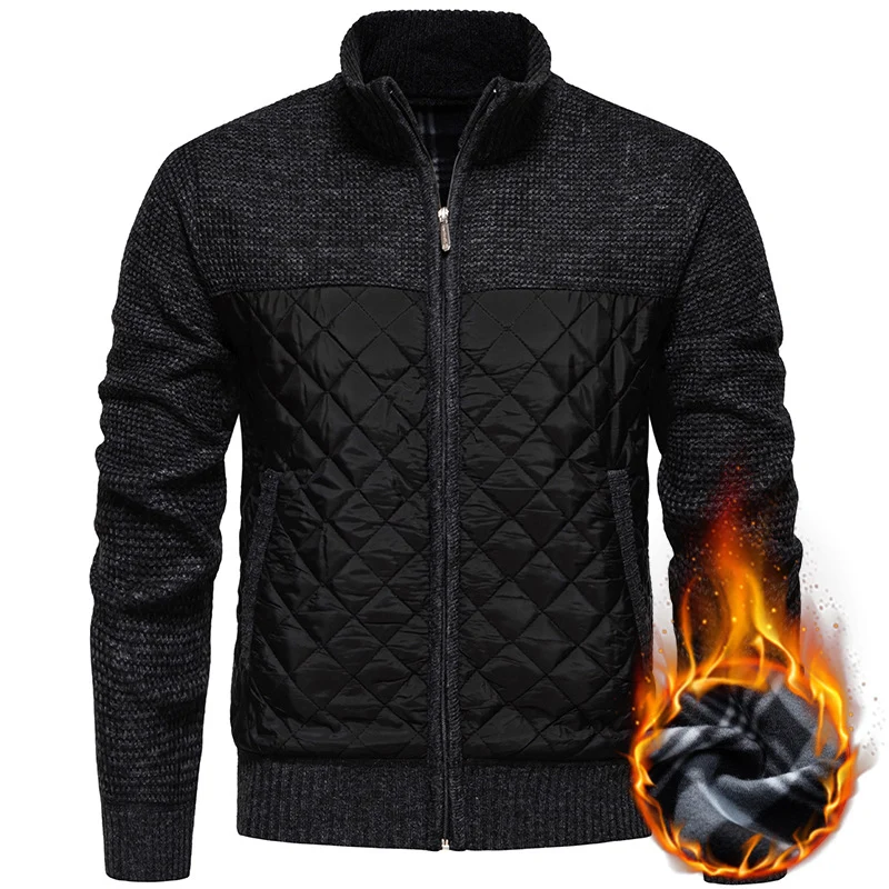 Herren Gestepptes Hybrid-Strickjacke mit Stehkragen und durchgehendem Reißverschluss Nord Taschen
