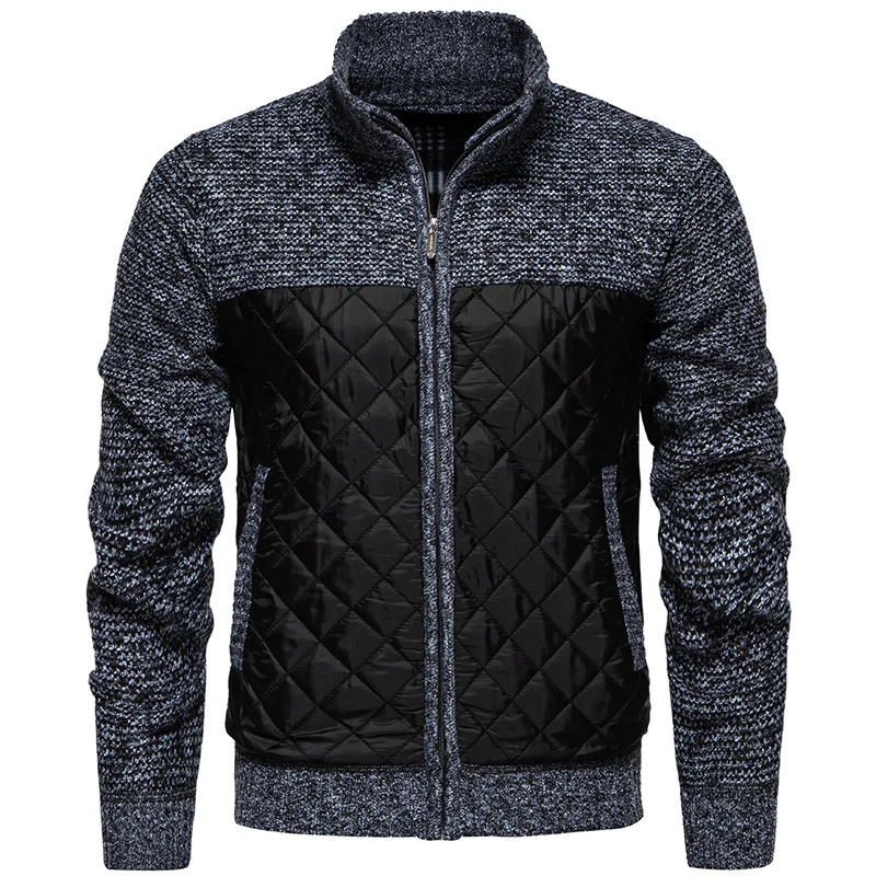 Herren Gestepptes Hybrid-Strickjacke mit Stehkragen und durchgehendem Reißverschluss Nord Taschen