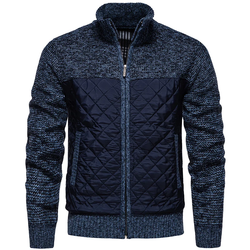 Herren Gestepptes Hybrid-Strickjacke mit Stehkragen und durchgehendem Reißverschluss Nord Taschen