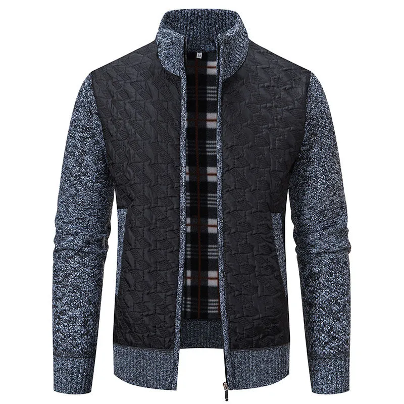 Herren gesteppte Strick‑Hybridjacke mit Stehkragen, durchgehendem Reißverschluss und kariertem Futter Nord Taschen