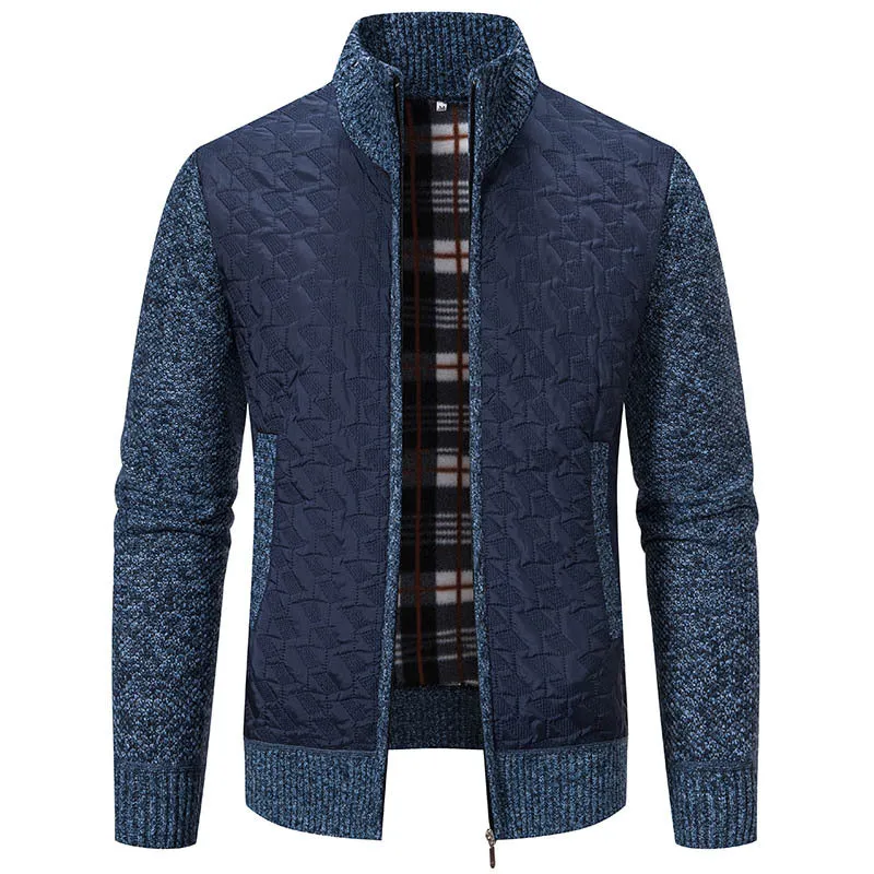 Herren gesteppte Strick‑Hybridjacke mit Stehkragen, durchgehendem Reißverschluss und kariertem Futter Nord Taschen