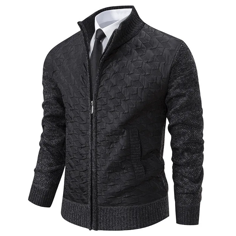 Herren Gesteppte Hybrid-Strickjacke mit Stehkragen, Kontrastärmeln und durchgehendem Reißverschluss Nord Taschen