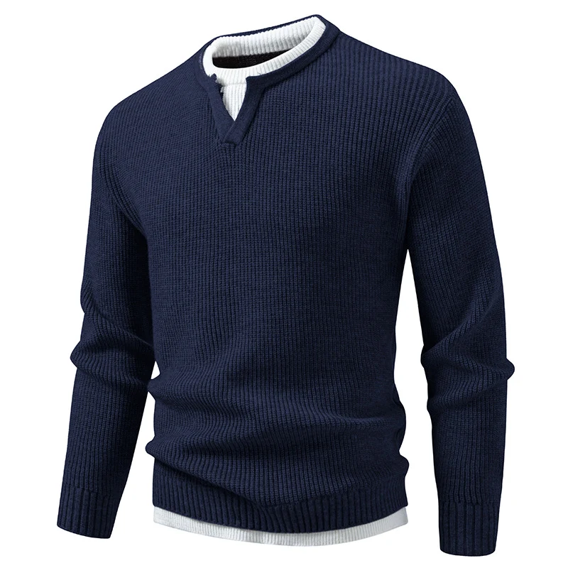 Herren Gerippter Strickpullover mit V-Notch und Lagenlook Nord Taschen