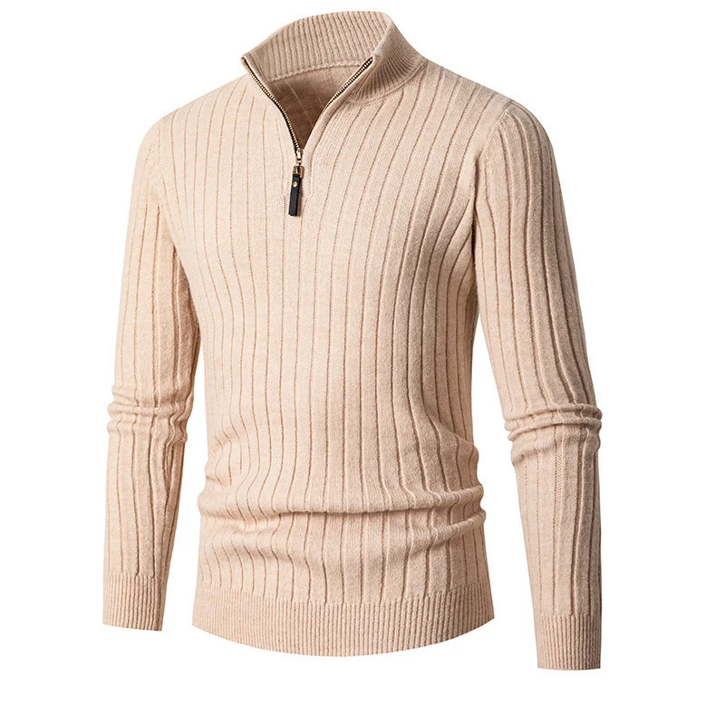 Herren Gerippter Feinstrick-Halbzip-Pullover mit hohem Kragen und Reißverschluss Nord Taschen