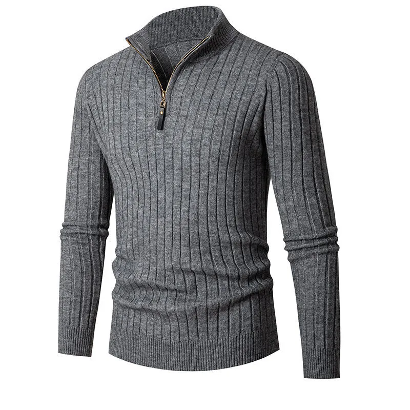 Herren Gerippter Feinstrick-Halbzip-Pullover mit hohem Kragen und Reißverschluss Nord Taschen