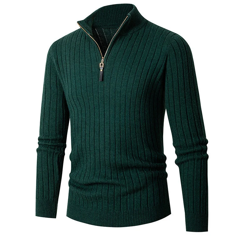 Herren Gerippter Feinstrick-Halbzip-Pullover mit hohem Kragen und Reißverschluss Nord Taschen