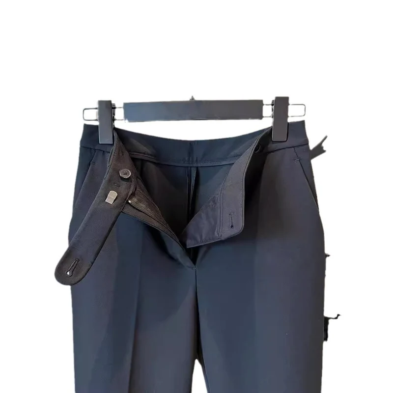 Damen Hochtaillierte, schmal geschnittene Anzughose mit dekorativem Bundriegel & Bügelfalte Nord Taschen
