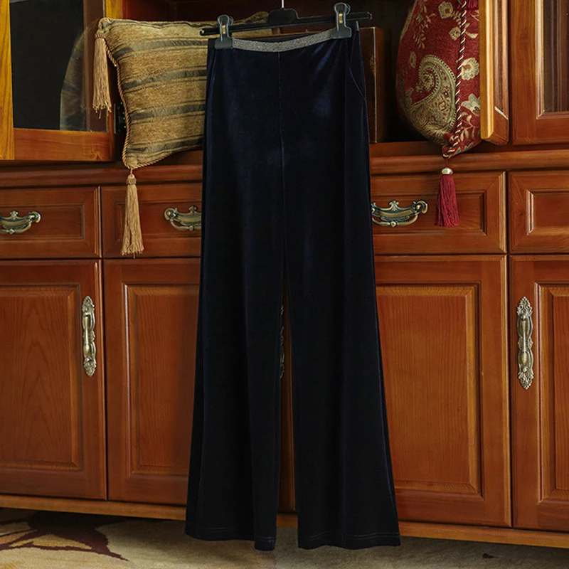 Damen Hochtaillierte Samt‑Flaredhose mit elastischem Glanzbund Nord Taschen