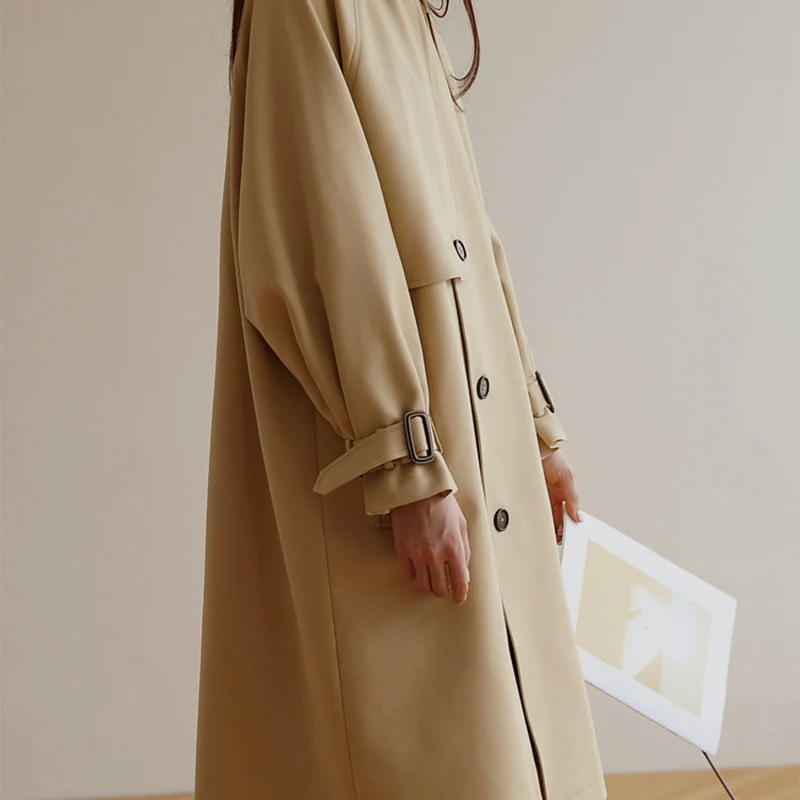 Damen Midi-Oversize Trenchcoat mit Sturmklappe und verstellbaren Manschetten Nord Taschen