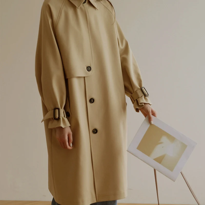 Damen Midi-Oversize Trenchcoat mit Sturmklappe und verstellbaren Manschetten Nord Taschen