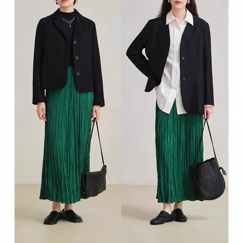 Damen Maxirock mit strukturierter Crinkle‑Optik und hoher Taille Nord Taschen