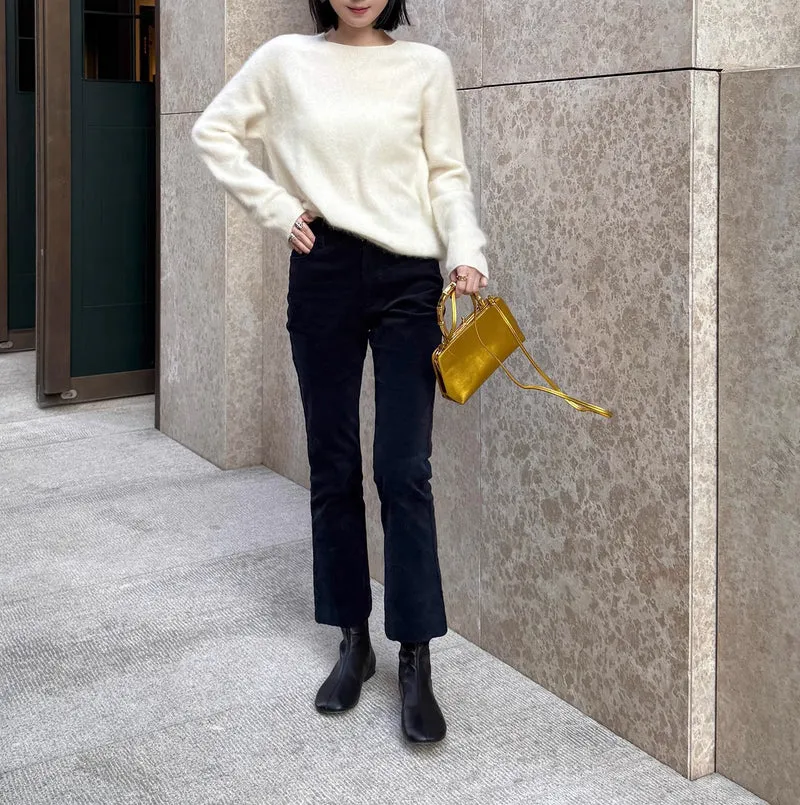 Damen Weicher Mohair‑Optik Rundhalspullover mit lockerer Passform Nord Taschen