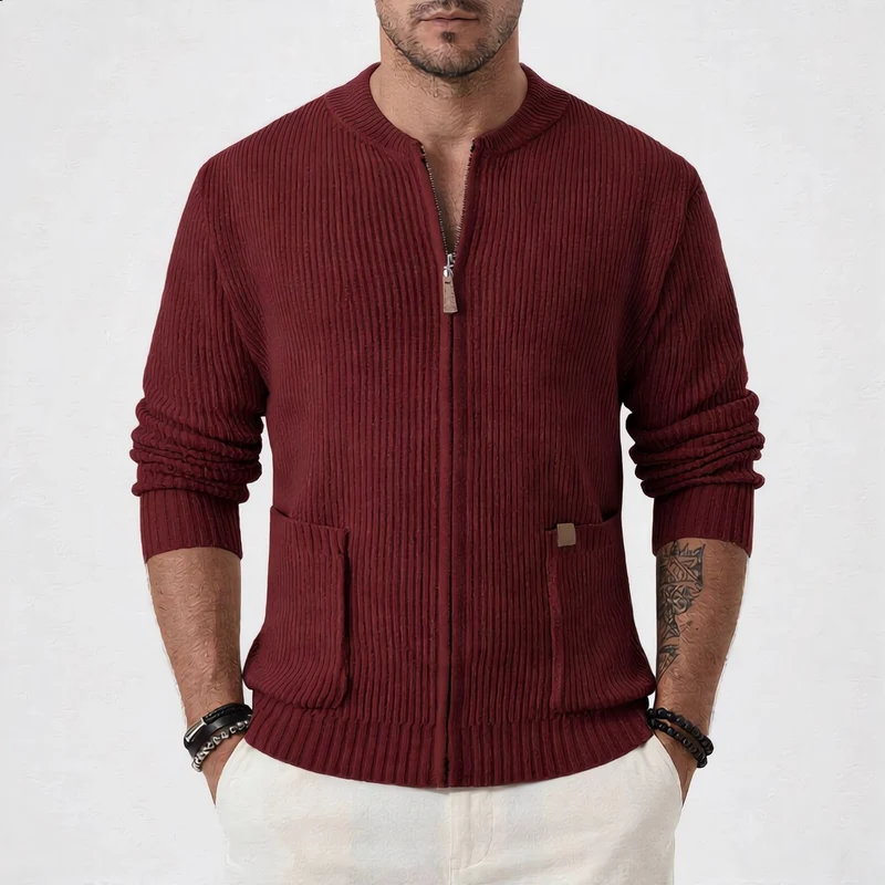 Herren Gerippte Strickjacke mit Frontreißverschluss und aufgesetzten Taschen Nord Taschen