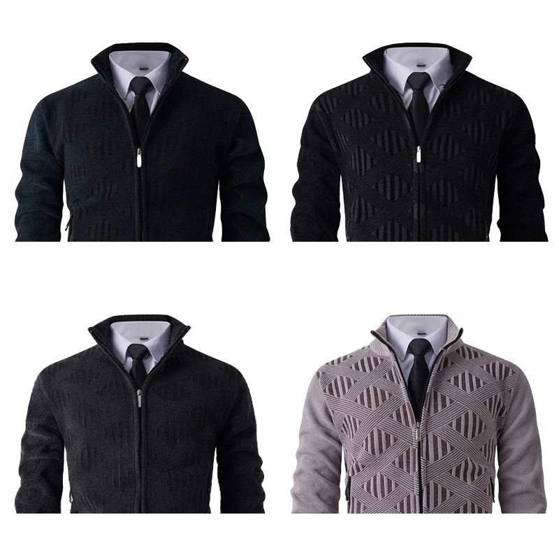 Herren Geometrischer Jacquard-Zipcardigan mit Stehkragen und Reißverschlusstaschen Nord Taschen