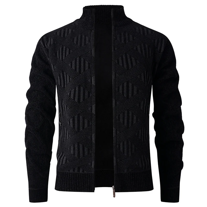 Herren Geometrischer Jacquard-Zipcardigan mit Stehkragen und Reißverschlusstaschen Nord Taschen