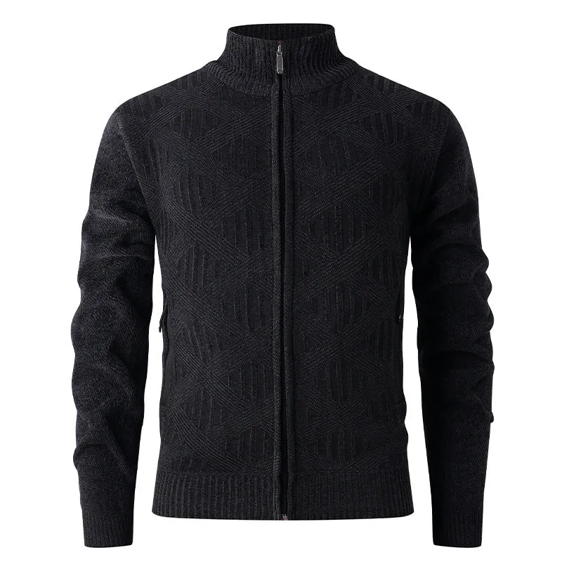 Herren Geometrischer Jacquard-Zipcardigan mit Stehkragen und Reißverschlusstaschen Nord Taschen