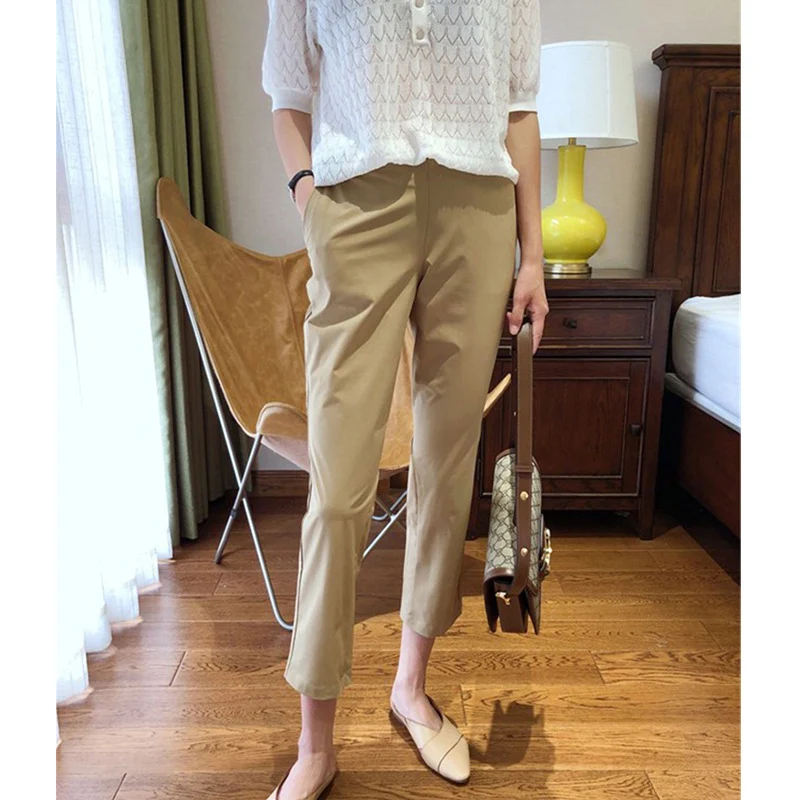 Damen Hochtaillierte knöchellange Chinohose mit schmal zulaufender Tapered-Silhouette und Stretchbund Nord Taschen