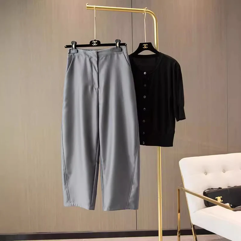 Damen Hochtaillierte Culotte-Anzughose mit weitem Bein und Bügelfalte Nord Taschen