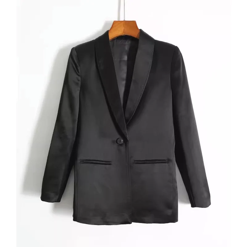 Damen Taillierter Smoking‑Blazer mit schmalem Satinrevers und Ein‑Knopfverschluss Nord Taschen
