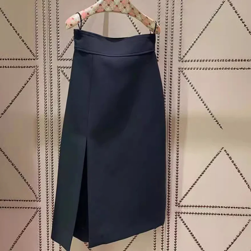 Damen Taillierter Midirock mit hohem Bund und zentralem Vorderschlitz Nord Taschen