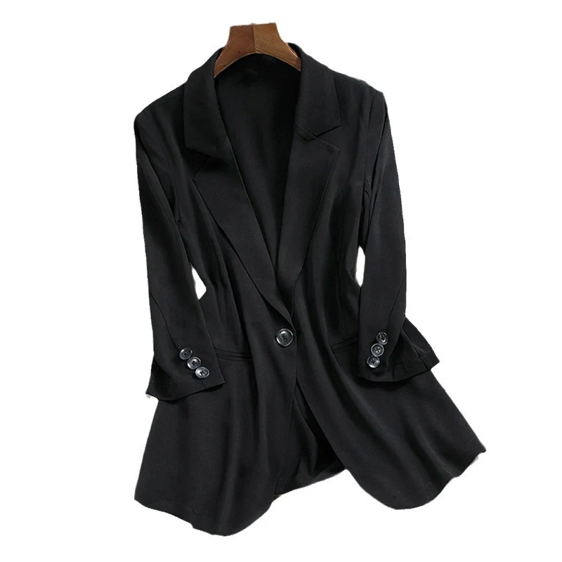 Damen Leichter taillierter Longblazer mit fallendem Saum und Paspeltaschen Nord Taschen