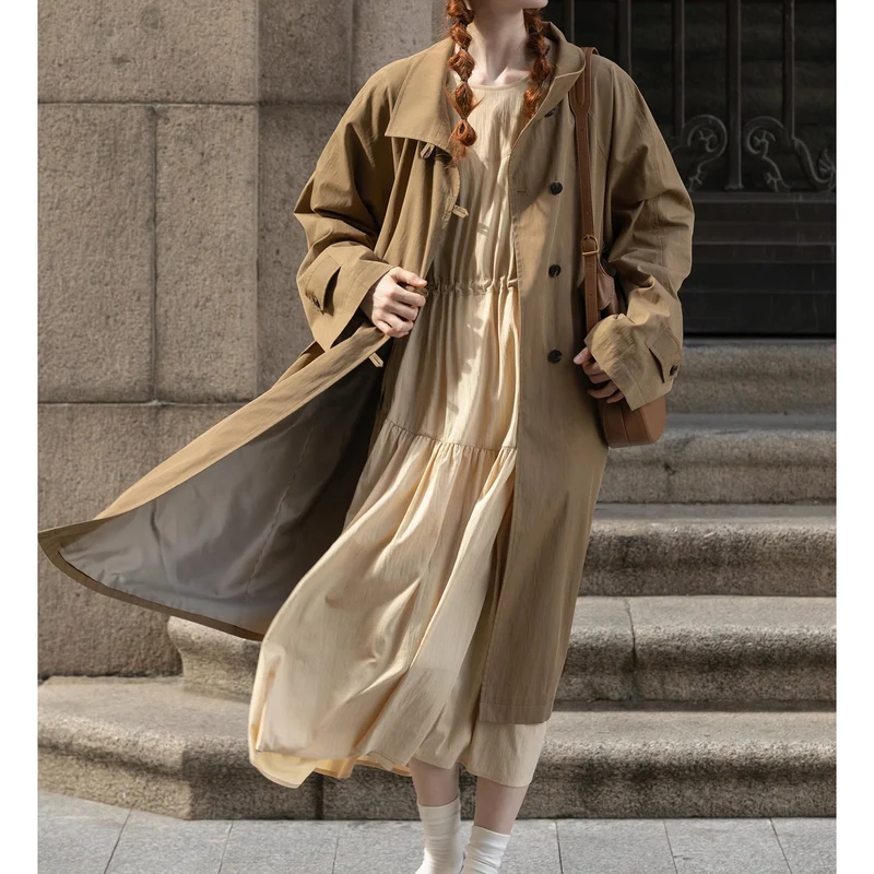 Damen Leichter Oversize-Trenchcoat mit hohem Stehkragen, verstellbaren Manschetten & Bindegürtel Nord Taschen